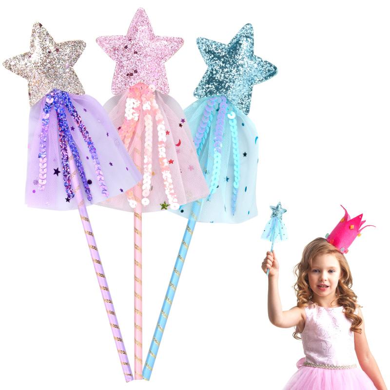 3pcs Glitter Star Fairy Wand for Girls Kids Birthday Wedding Party