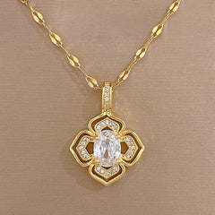 Geometric Flowers Diamonds Pendant Chain Women's Rhinestone Necklace