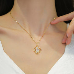 Geometric Flowers Diamonds Pendant Chain Women's Rhinestone Necklace
