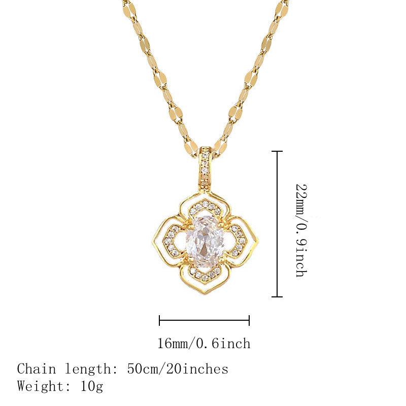 Geometric Flowers Diamonds Pendant Chain Women's Rhinestone Necklace