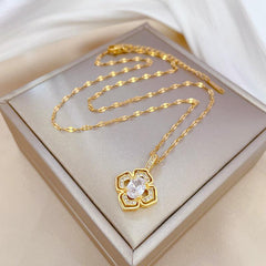 Geometric Flowers Diamonds Pendant Chain Women's Rhinestone Necklace