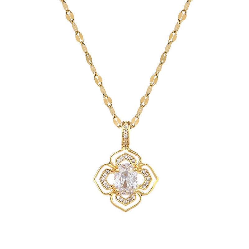 Geometric Flowers Diamonds Pendant Chain Women's Rhinestone Necklace