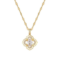 Geometric Flowers Diamonds Pendant Chain Women's Rhinestone Necklace
