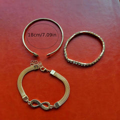 Women's Heart shaped Open Bracelet 8 Character Bracelet With Diamonds 3pcs Set