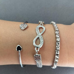 Women's Heart shaped Open Bracelet 8 Character Bracelet With Diamonds 3pcs Set