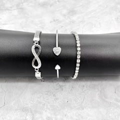 Women's Heart shaped Open Bracelet 8 Character Bracelet With Diamonds 3pcs Set