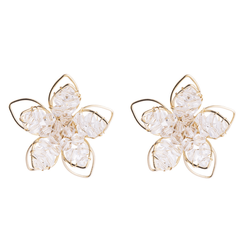 Crystal Hollow Flower Earrings Small Feminine Style
