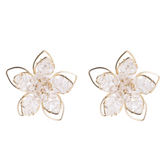 Crystal Hollow Flower Earrings Small Feminine Style