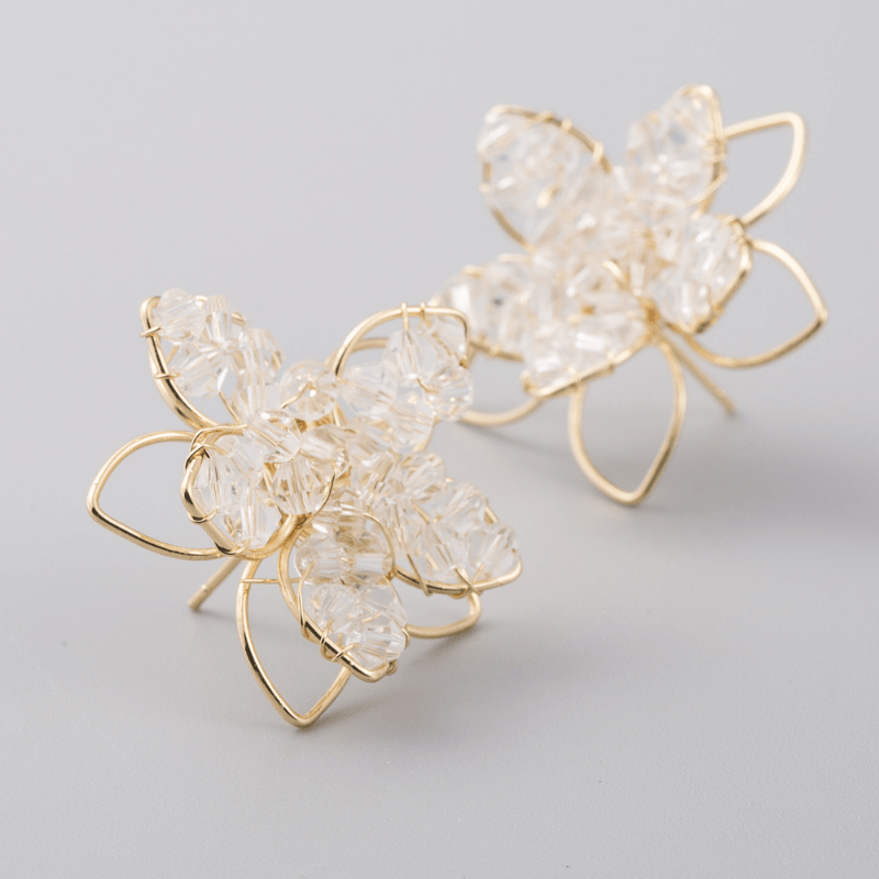 Crystal Hollow Flower Earrings Small Feminine Style