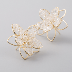 Crystal Hollow Flower Earrings Small Feminine Style