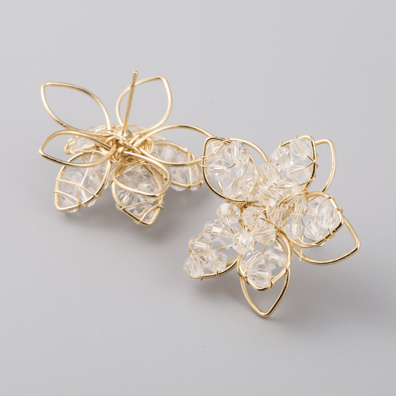 Crystal Hollow Flower Earrings Small Feminine Style