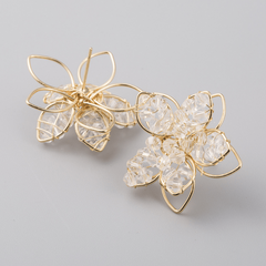Crystal Hollow Flower Earrings Small Feminine Style
