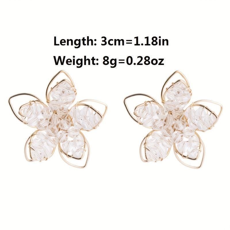 Crystal Hollow Flower Earrings Small Feminine Style