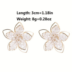 Crystal Hollow Flower Earrings Small Feminine Style