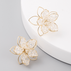 Crystal Hollow Flower Earrings Small Feminine Style