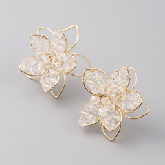 Crystal Hollow Flower Earrings Small Feminine Style