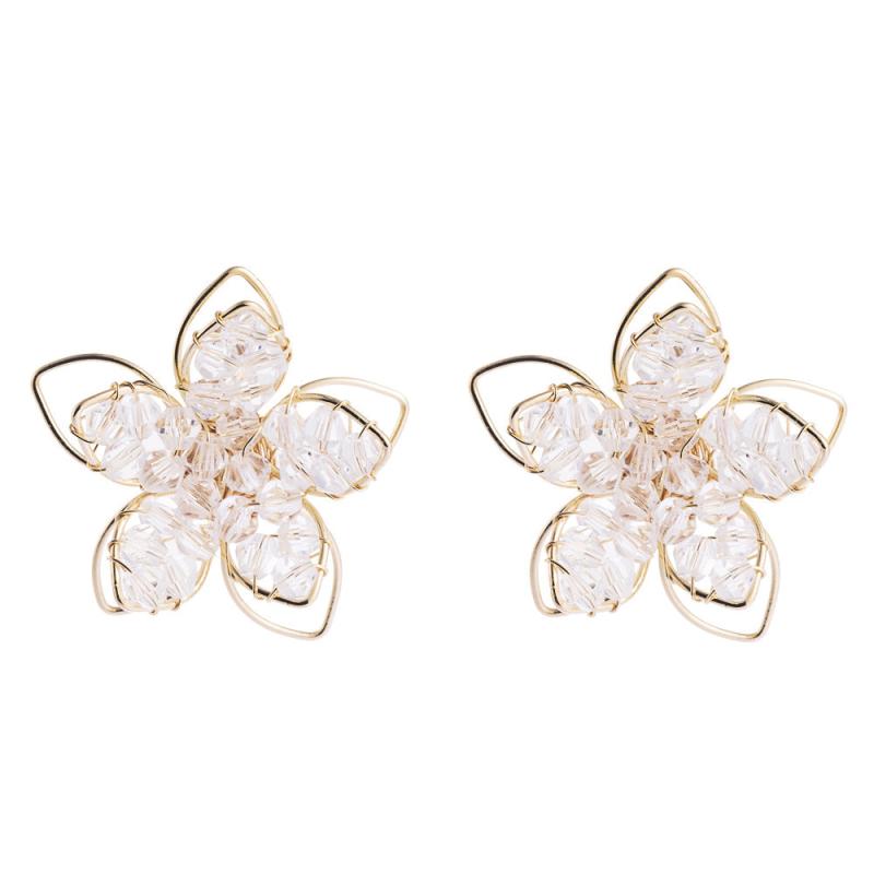 Crystal Hollow Flower Earrings Small Feminine Style