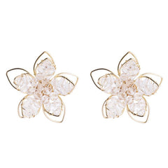 Crystal Hollow Flower Earrings Small Feminine Style