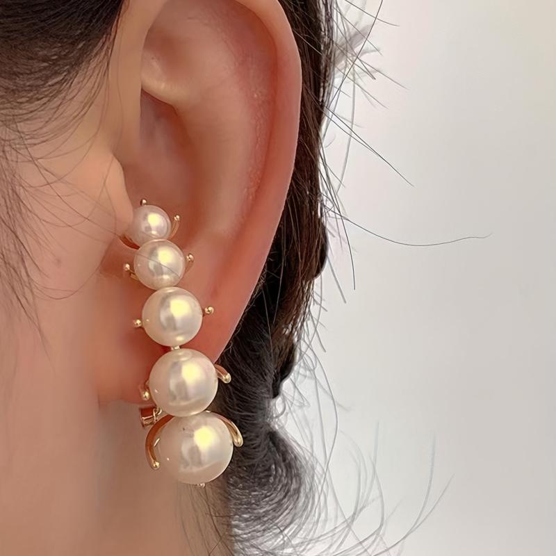 Retro Vertical Pearl Stud Earrings for Boys Girls