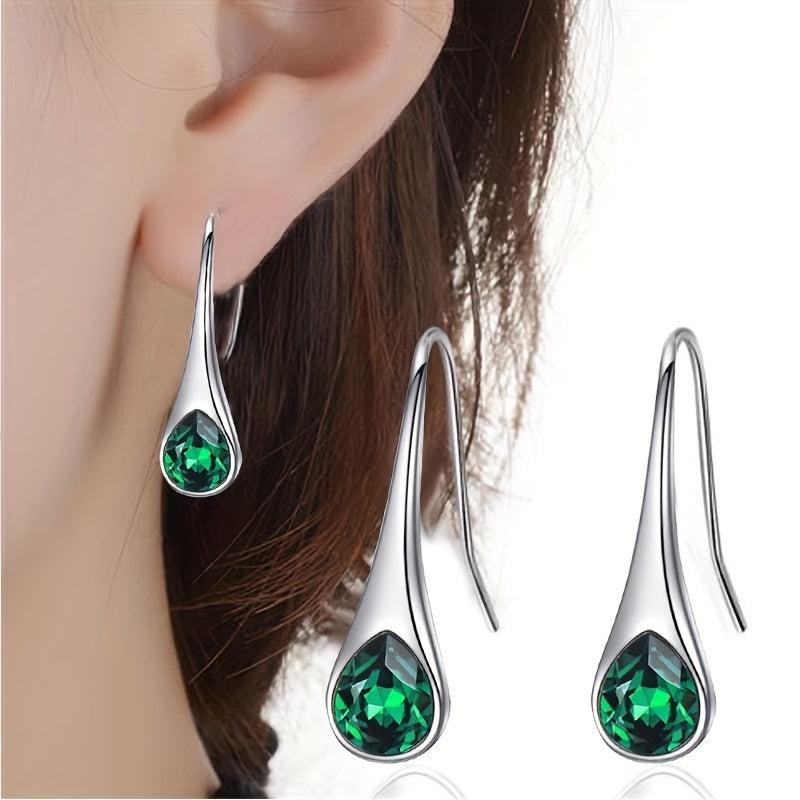 Water Drop Green Gemstone Ear Stud Earrings