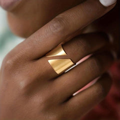 Wide Stainless Steel Wrap Ring for Women - Geometric Statement Finger Ring