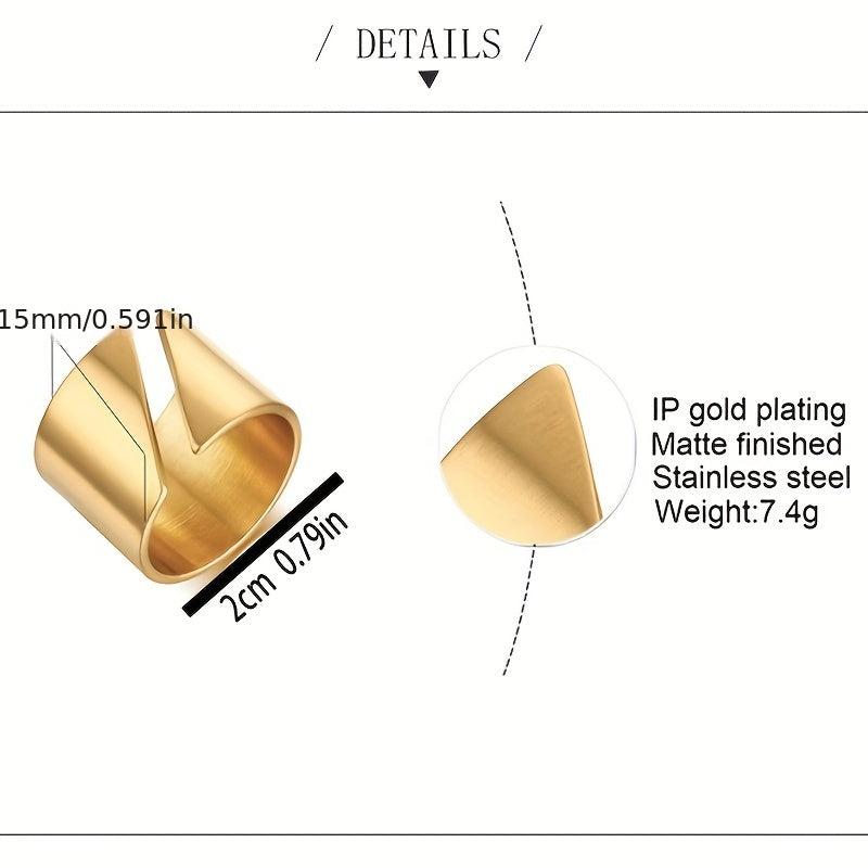 Wide Stainless Steel Wrap Ring for Women - Geometric Statement Finger Ring