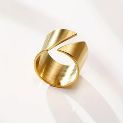Wide Stainless Steel Wrap Ring for Women - Geometric Statement Finger Ring