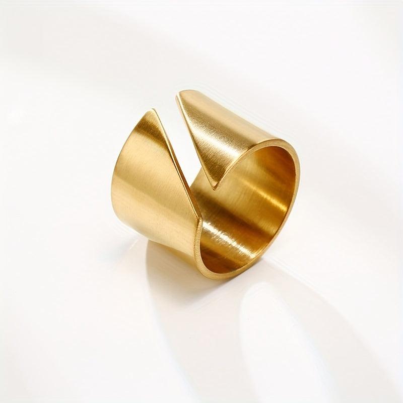 Wide Stainless Steel Wrap Ring for Women - Geometric Statement Finger Ring