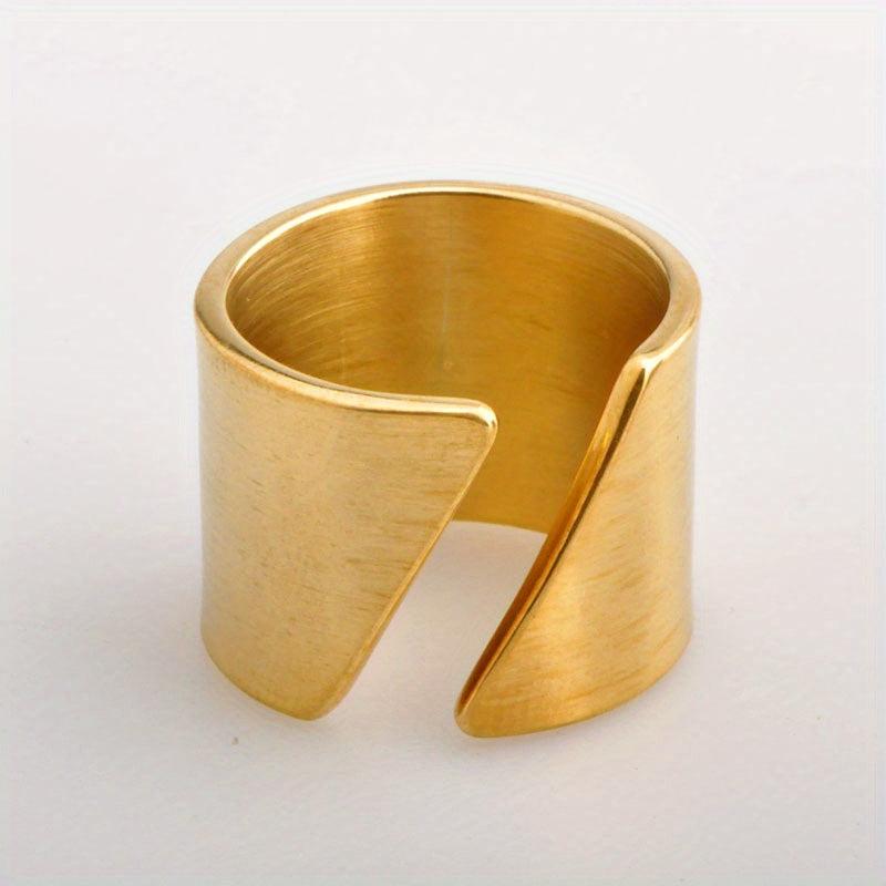 Wide Stainless Steel Wrap Ring for Women - Geometric Statement Finger Ring