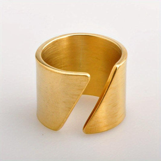 Wide Stainless Steel Wrap Ring for Women - Geometric Statement Finger Ring
