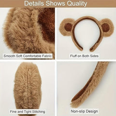 Brown Bear Ears Headband for Party Cosplay Costume Makeup Washing Face Hair Hoop