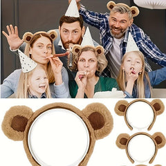 Brown Bear Ears Headband for Party Cosplay Costume Makeup Washing Face Hair Hoop