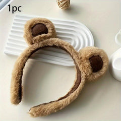 Brown Bear Ears Headband for Party Cosplay Costume Makeup Washing Face Hair Hoop