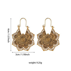 Vintage Style Alloy Cutout Flower Earrings Bohemian Carved Pattern Electroplated
