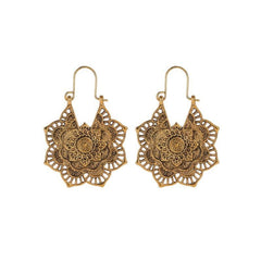 Vintage Style Alloy Cutout Flower Earrings Bohemian Carved Pattern Electroplated