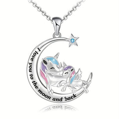 Star & Moon Unicorn Pendant Necklace Set