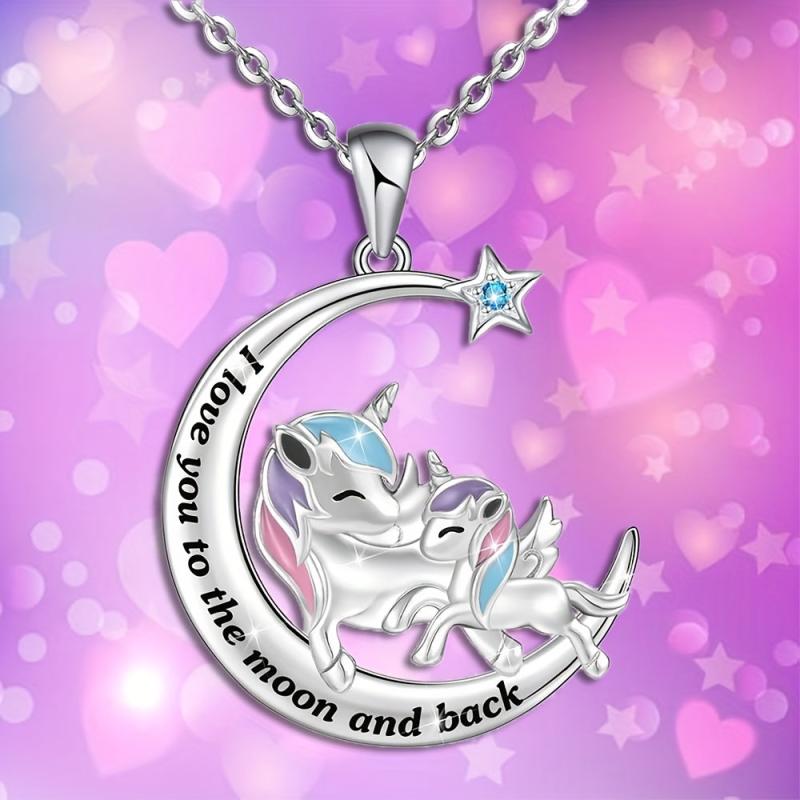 Star & Moon Unicorn Pendant Necklace Set
