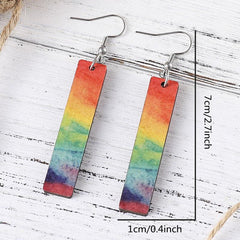 Hand Painted Rainbow Gradient Long Bar Wooden Earrings