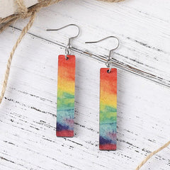 Hand Painted Rainbow Gradient Long Bar Wooden Earrings
