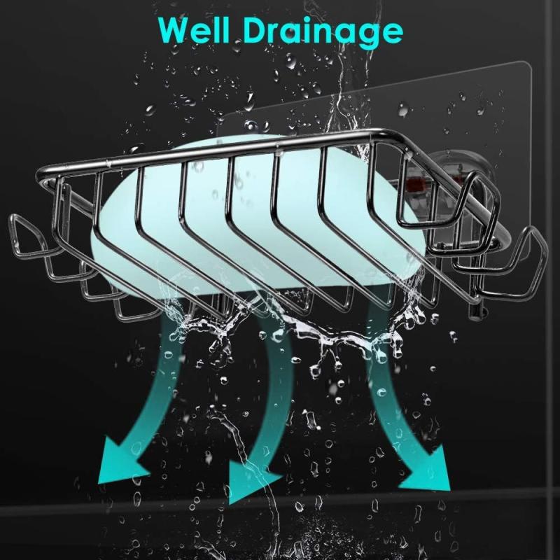 Stainless Steel Shower Wall Soap Holder with 4 Hooks