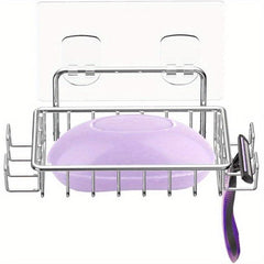 Stainless Steel Shower Wall Soap Holder with 4 Hooks
