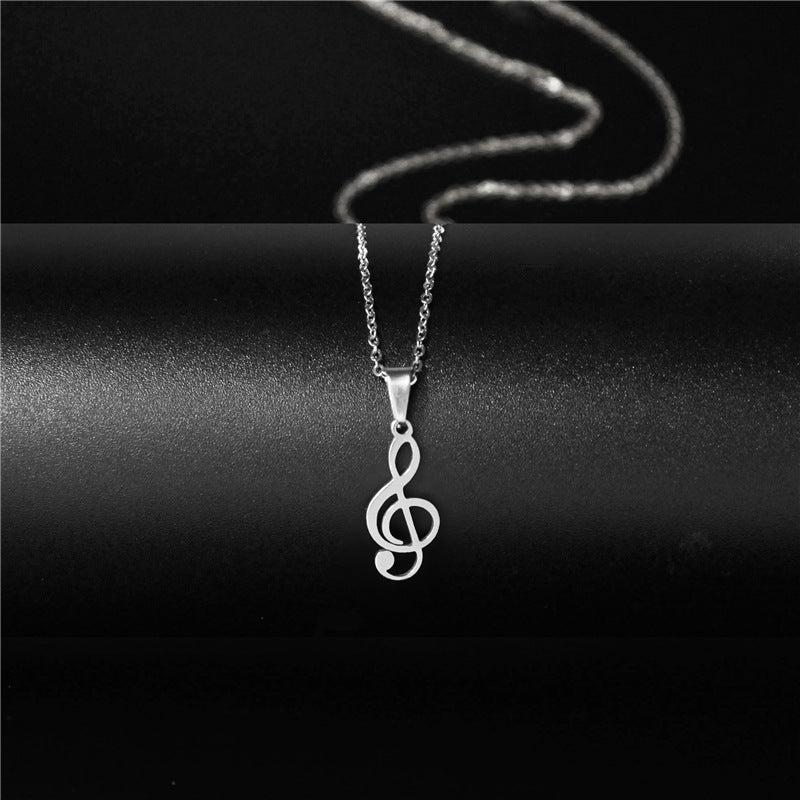1pc Stainless Steel Hollow Note Pendant Necklace Couple Accessory