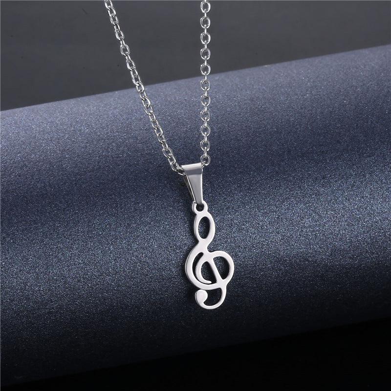 1pc Stainless Steel Hollow Note Pendant Necklace Couple Accessory