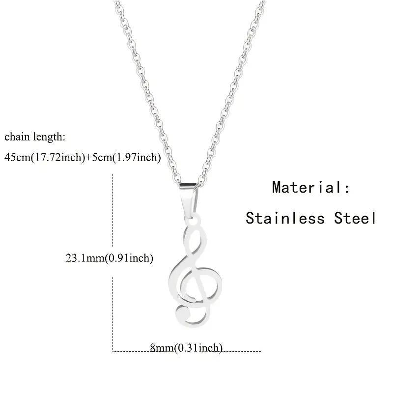 1pc Stainless Steel Hollow Note Pendant Necklace Couple Accessory