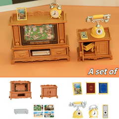 Dollhouse Living Room Set with Sofa, TV, Ornaments - Children's Gift