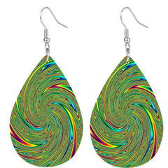 Green Spiral Teardrop Dangle Earrings Bohemian Style