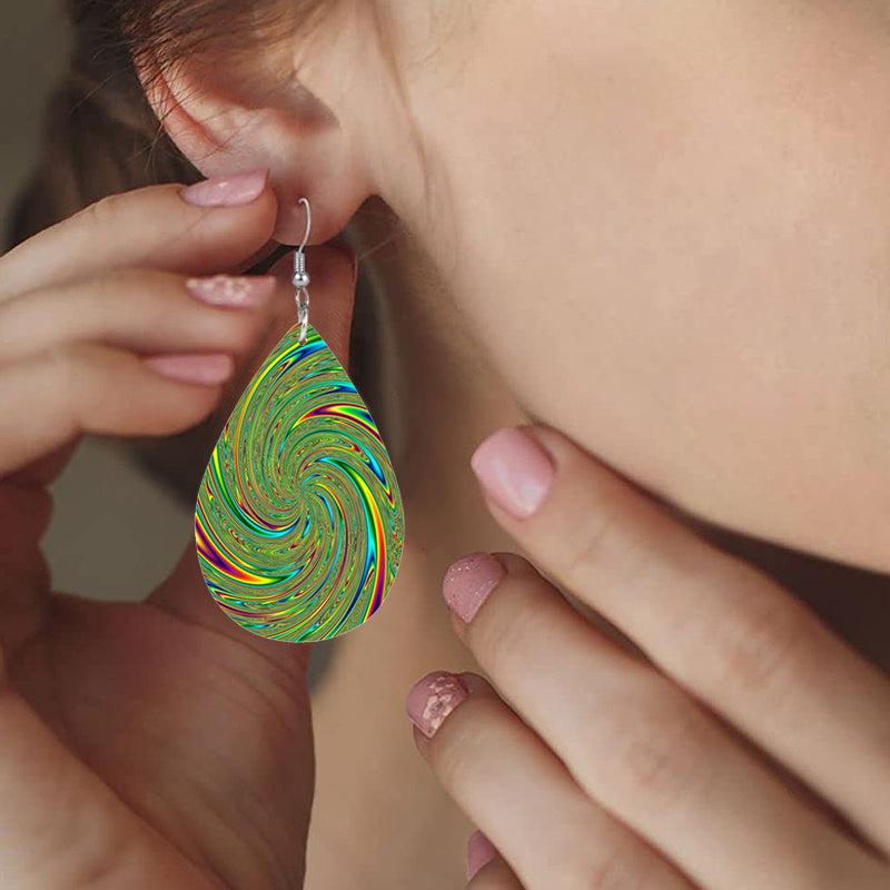 Green Spiral Teardrop Dangle Earrings Bohemian Style
