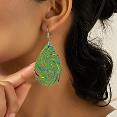 Green Spiral Teardrop Dangle Earrings Bohemian Style
