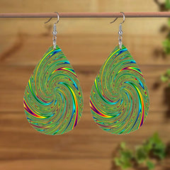 Green Spiral Teardrop Dangle Earrings Bohemian Style