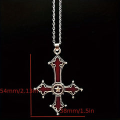 Blood Red Gothic Inverted Cross Pendant Necklace Punk Style Halloween Gift